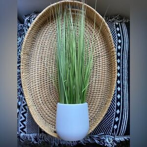 Threshold Stoneware White Planter with Green Faux Grass